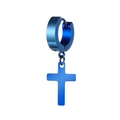 Blue titanium steel cross pendant hoop earring with a polished metallic finish - Blue