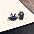 Gothic Halloween mismatched wooden earrings featuring a black bat and a coffin with heart - Bat And Coffin Style