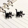 Funny black acrylic cat earrings with knife design for Halloween and daily wear - Black Cat With Knife