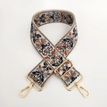 Detail of thickened ethnic jacquard strap with golden lobster clasps and embroidery - Gray / Gold Buckle