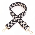 Adjustable black and white herringbone weave guitar strap for handbags with gold metal clips - Black