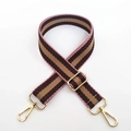 Detail of adjustable colorful striped canvas bag strap with golden metal lobster clasps - Silver Clasp / Pink Coffee Khaki