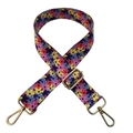 Adjustable floral wide shoulder strap with colorful patterns and golden metal hooks - Colorful Floral (Gold Buckle)