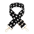 Adjustable wide replacement shoulder strap with black and white polka dots and gold hardware - Black with White