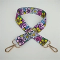 Close-up of adjustable wide handbag strap with colorful floral patterns and gold metal buckles - Colorful Flowers