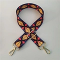 Ethnic geometric pattern adjustable colorful wide shoulder strap with gold metal buckles - Gold Buckle / Color Block Yellow