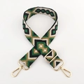 Detail of 3.8cm adjustable embroidered strap with geometric rhombus pattern and gold hooks - Green Beige