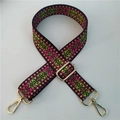 Detail of adjustable colorful ethnic pattern bag strap with gold metal lobster clasps - Gold Buckle / Style #30