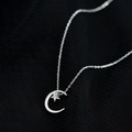 925 sterling silver moon and star necklace with shimmering cubic zirconia pendant - 925 Silver / White Gold