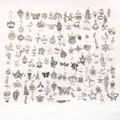 Bulk silver alloy DIY charms set including animals and flowers for jewelry making - Set 2 (100pcs/pack) / Silver