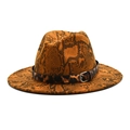 Chapeau fedora orange à motif serpent avec ruban léopard et boucle métallique argentée - M (56-58cm) / Kaki