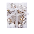30-piece silver and white Christmas ball set with star tree topper in a gift box - White Gold