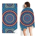 Blue and purple mandala microfiber quick-dry beach towel and bohemian shawl wrap - Classic Mandala (Single-sided Print with PE Bag)