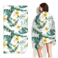 Microfiber beach towel featuring tropical plumeria and green palm leaf prints - Ins Green Leaves (Single-sided Print with PE Bag)
