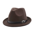 Classic dark brown wool fedora hat with a thin leather band and metallic buckle detail - M (56-58cm) / Coffee