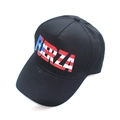 Black baseball cap featuring FUERZA lettering with flag pattern print on front - FUERZA Puerto Rico