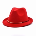 Classic red wool fedora hat with elegant black ribbon and gold metal accent detail - M(56-58cm) / Red