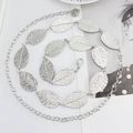 Silver metal leaf chain belt for dresses featuring a 3D rose pendant and lobster clasp - Silver Leaf Style (115cm)