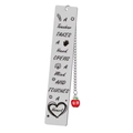 Close-up of engraved silver stainless steel bookmark with red apple charm and teacher quote - A22-Apple Charm Touch A Heart