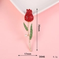Tulip brooch with red and green rhinestones and white pearl inlay for DIY accessories - D046 Slim Tulip (Red)