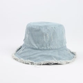 Detail of light blue denim bucket hat featuring frayed edges and vintage distressed texture - One Size / Light Blue