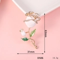 White enamel rose brooch with gold edges and rhinestones, size 63mm by 31mm, model D506 - D506 Short Rose (White)