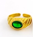 Vintage croissant style open ring in gold finish with large oval green zircon stone - US 6 / Oval Zirconia/Emerald Green