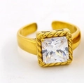 Gold stainless steel adjustable ring featuring a square white zircon and twisted rope border - US 6 / Square Zirconia/White