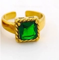 Retro gold stainless steel open ring featuring a square emerald green zircon stone - US 6 / Square Zirconia/Emerald Green