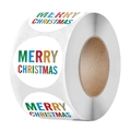 Roll of Merry Christmas round gift stickers with colorful festive text on white background - Colorful Christmas Style (A) / 1.5 inch (38mm) 500 Labels/Roll