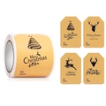 Etiquetas navideñas de papel Kraft en rollo con diseños de renos y árboles para regalos - Estilo Dibujado a Mano en Blanco y Negro (Estilo A)