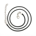 Black braided cord necklace with silver-tone extender chain and lobster clasp - 50cm Black Rope Chain