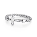 Men's silver stainless steel punk cross bracelet with a woven curb chain and metal clasp - Silver Cross Style (KB130542-KFC)
