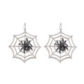 Halloween spider web earrings with central spider motif in antique silver and black finish - Silver Hollow Out Spider Web