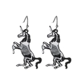Gothic Halloween earrings featuring black and white skull unicorn pendant charms - Skeleton Unicorn Style