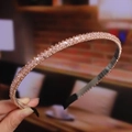 Elegant thin gold headband with double-row crystal beads and comfortable fabric tips - 9# Champagne Pink Rhinestone Headband