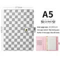 Taccuino A5 ad anelli con copertina in pelle a scacchi bianco e nero e interno rosa - A5 / Quadri Neri e Bianchi
