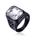 Macro view of men's black vintage ring featuring hollow carving and square gemstone - US 7 / White Gemstone