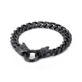 Black stainless steel Cuban link bracelet featuring detailed wolf head clasp design - Black Bracelet