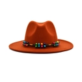 Rust orange wide-brim felt fedora hat featuring an ethnic colorful beaded hatband - M (56-58cm) / Caramel color