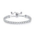 Close-up of adjustable silver tennis bracelet with brilliant-cut cubic zirconia stones - 4mm Round White Stone / Platinum