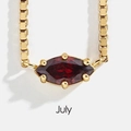 Detail of gold box chain necklace with marquise-cut July birthstone red zircon pendant - 14K Light Gold + Red Stone (January/Garnet)