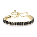 Detail of gold tennis bracelet with rectangular black zircons and adjustable slider clasp - 14K Gold + 2.5*5mm Rectangular Black Stone