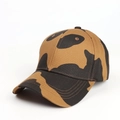 Detailed close-up of a cotton canvas baseball cap with brown leopard animal print pattern - Adjustable / Coffee Cow