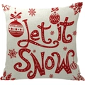 Christmas beige linen pillowcase featuring red snowflake designs and Let it Snow text - A13