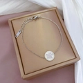 Silver star pendant chain bracelet with crystal accents in an elegant jewelry box - Titanium Steel / Steel Color Star Round Tag Bracelet (K306)