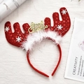 Christmas reindeer antler headband with red sequins and gold Merry Christmas text - Red Letter Antler Style 12