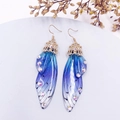 Blue-purple gradient butterfly wing drop earrings with crystals and gold hooks - Blue Rhinestone-Gold