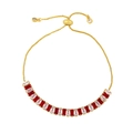 Bracelet doré ajustable avec pierres rectangulaires rouges et blanches alternées sur fond blanc - Rouge Blanc