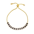 Bracelet ajustable plaqué or 18 carats avec cristaux noirs et blancs pour femmes - Noir et Blanc